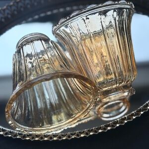 Vintage amber iridescent glass bell-shaped shades